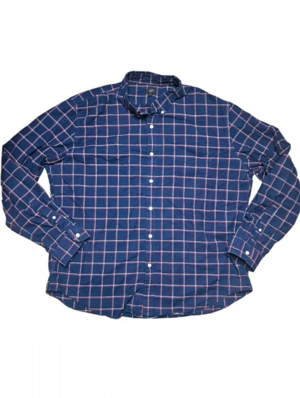 J. Crew Oxford 2XL XXL Blue Red White Plaid Flannel Button Down Shirt